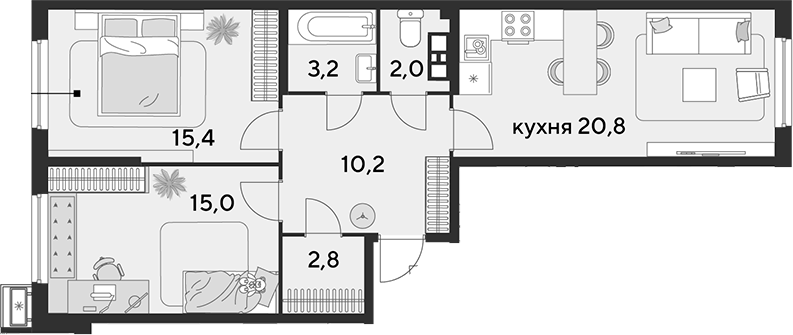 3-комн., 69.4 м², 9/18 этаж, ЖК «Парк Победы»