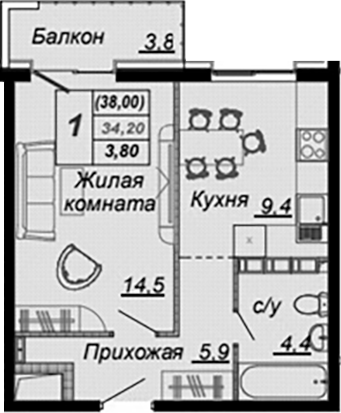1-комн. Чайные Холмы