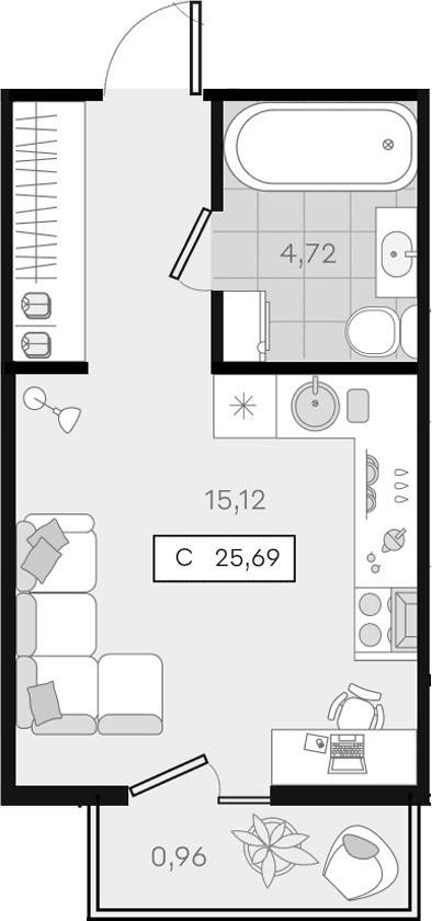 Продается 1-комн. квартира, 24.73 м²