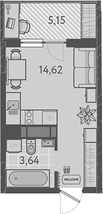 Студия, 18.26 м², 2/9 этаж, ЖК «Теплые края»