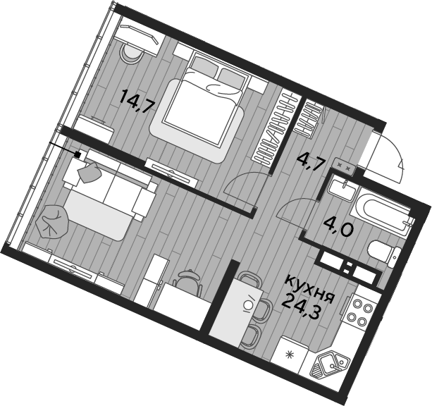 1-комн., 47.7 м², 18/19 этаж, ЖК «DОГМА ПАРК»