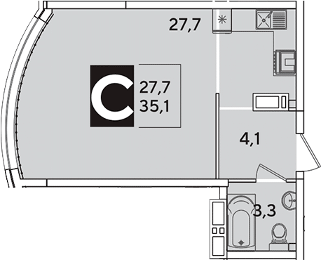 Продается 1-комн. квартира, 35.1 м²