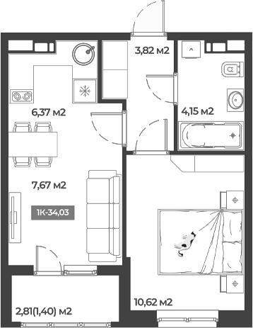 Продается 1-комн. квартира, 32.63 м²