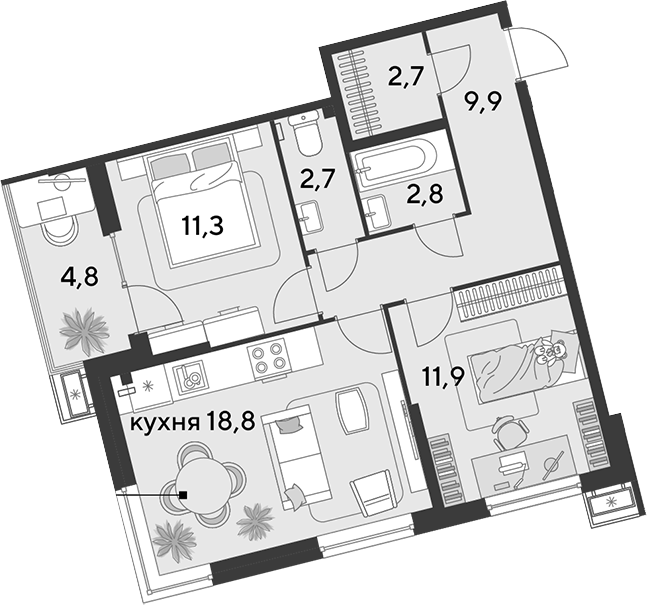 Продается 3-комн. квартира, 60.1 м²