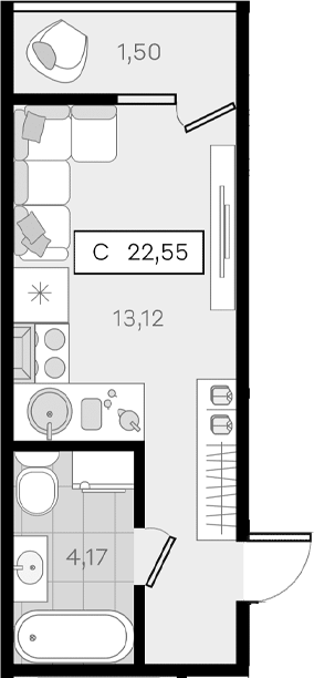 Студия, 21.05 м², 4/8 этаж, ЖК «История 3»