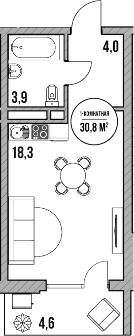 Студия, 26.2 м², 3/5 этаж, ЖК «МореТут»
