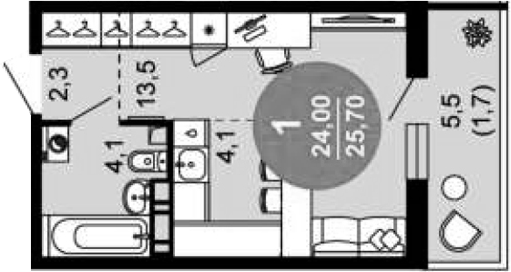 Студия, 24 м², 12/12 этаж, ЖК «Флора»