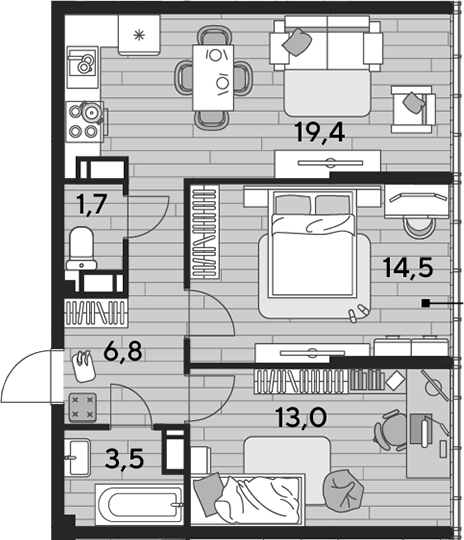 2-комн., 58.8 м², 16/16 этаж, ЖК «DОГМА ПАРК»