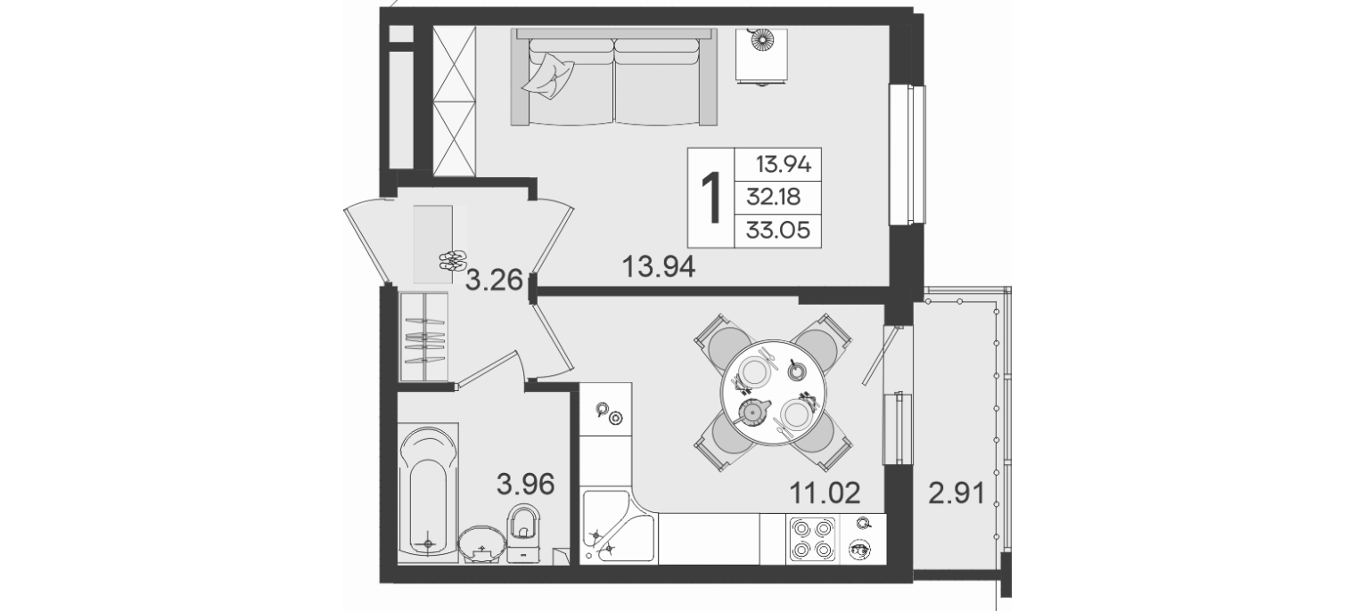 Продается 1-комн. квартира, 32.18 м²