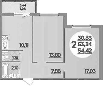 2-комн., 53.34 м², 2/16 этаж, ЖК «Восточный. Квартал №6»