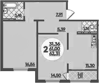2-комн., 61 м², 16/16 этаж, ЖК «Восточный. Квартал №6»