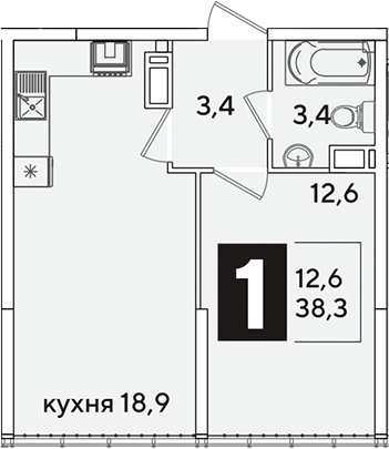 2-комн., 38.3 м², 16/16 этаж, ЖК «Самолет»