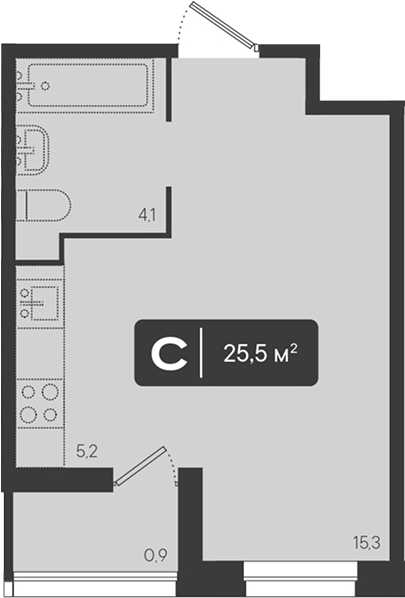 Студия, 24.6 м², 2/9 этаж, ЖК «Архитектор. ГК ЮгСтройИнвест»
