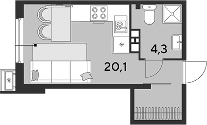 Студия, 24.4 м², 3/18 этаж, ЖК «Парк Победы»