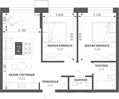 2-комн. Иначе в Молодежном