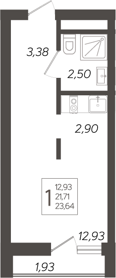 Студия, 21.71 м², 6/19 этаж, ЖК «Кислород»