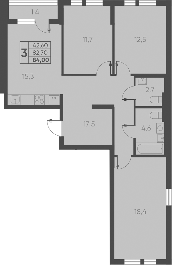 Продается 3-комн. квартира, 82.7 м²
