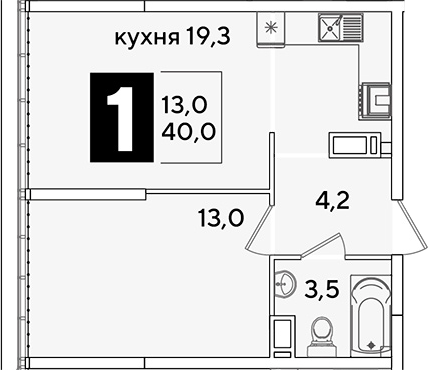 2-комн., 40 м², 16/16 этаж, ЖК «Самолет»