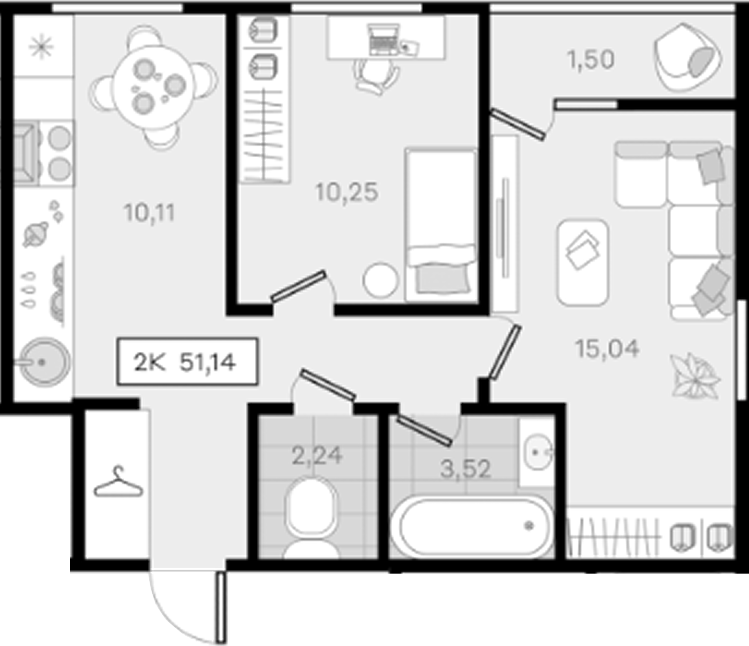 Продается 2-комн. квартира, 49.64 м²