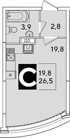 Студия, 26.5 м², 9/16 этаж, ЖК «Самолет»