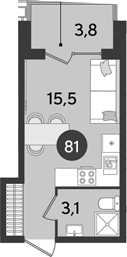 Студия, 18.6 м², 2/9 этаж, ЖК «Парк Победы»