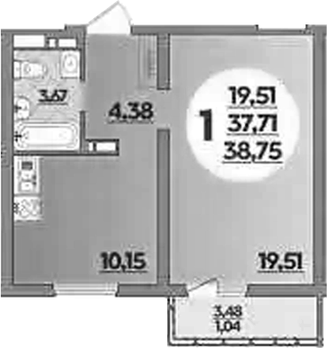 1-комн., 37.71 м², 8/9 этаж, ЖК «Предгорье Лаго-Наки»