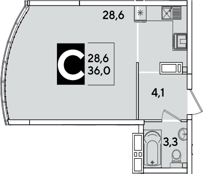 Студия, 36 м², 16/16 этаж, ЖК «Самолет»
