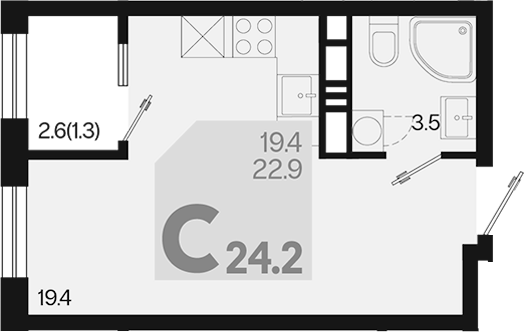 Студия, 22.9 м², 12/18 этаж, ЖК «Первое место»