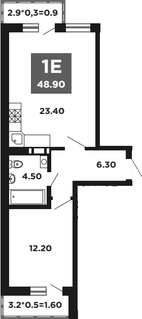 2-комн., 46.4 м², 18/18 этаж, ЖК «НЕО-квартал Красная площадь»
