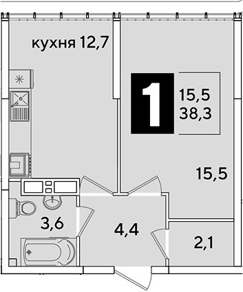 Продается 1-комн. квартира, 38.3 м²