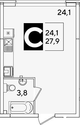 Студия, 27.9 м², 2/16 этаж, ЖК «Самолет»