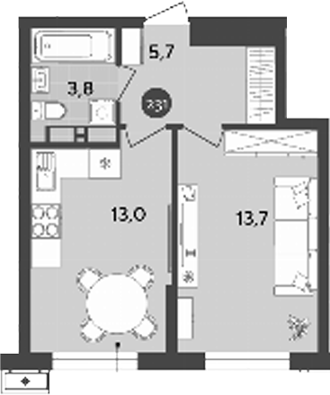 1-комн., 36.2 м², 18/18 этаж, ЖК «Порто-Ново»