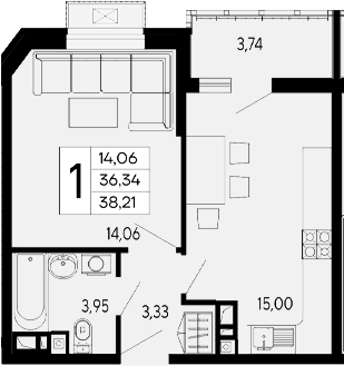 Продается 1-комн. квартира, 36.34 м²