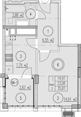 1-комн., 32.98 м², 2/9 этаж, ЖК «Agoy Park Residence by Lavicon»