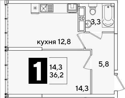 Продается 1-комн. квартира, 36.2 м²