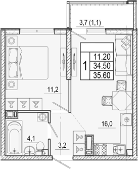 2-комн., 34.5 м², 16/17 этаж, ЖК «Лестория»