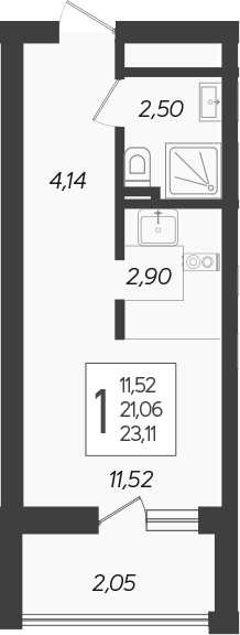 Студия, 21.06 м², 8/19 этаж, ЖК «Кислород»