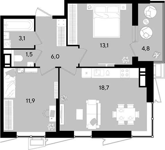 Продается 3-комн. квартира, 54.3 м²