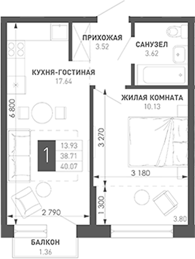 Продается 1-комн. квартира, 40.07 м²