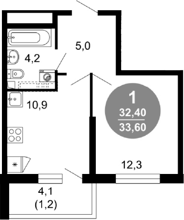 1-комн., 32.4 м², 1/17 этаж, ЖК «Лестория»