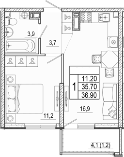 2-комн., 35.7 м², 17/17 этаж, ЖК «Лестория»