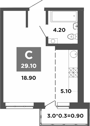 Студия, 28.2 м², 19/20 этаж, ЖК «НЕО-квартал Красная площадь»
