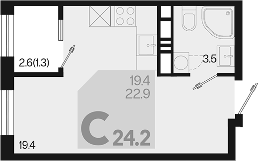 Студия, 22.9 м², 17/18 этаж, ЖК «Первое место»