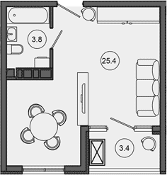 Студия, 29.2 м², 3/10 этаж, ЖК «Гостиничный комплекс GREENMONT»