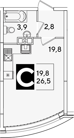 Студия, 26.5 м², 5/16 этаж, ЖК «Самолет»