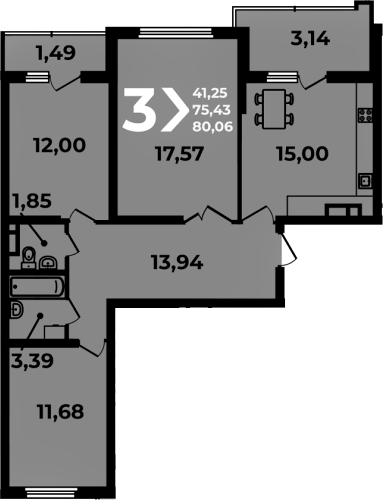 4+ комнаты, 75.43 м², 17/19 этаж, ЖК «Аксиома»