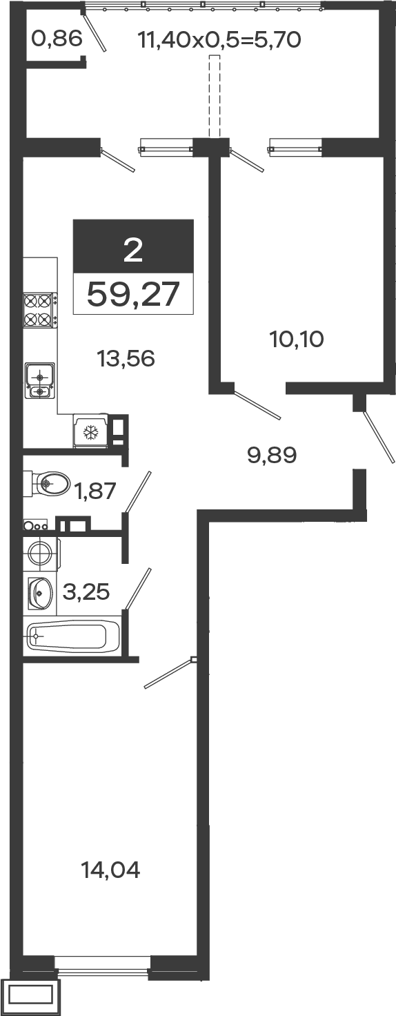 2-комн., 52.71 м², 7/18 этаж, ЖК «Образцово»