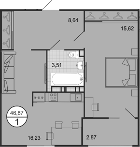 2-комн., 44 м², 4/9 этаж, ЖК «Событие»