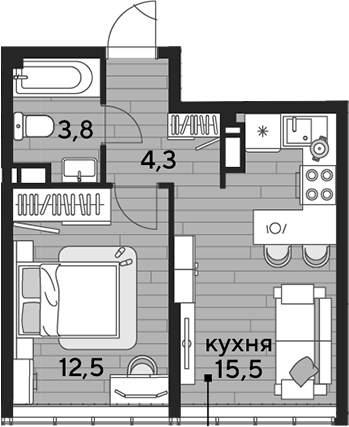 1-комн., 36.1 м², 15/16 этаж, ЖК «DОГМА ПАРК»