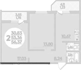 Продается 2-комн. квартира, 53.36 м²